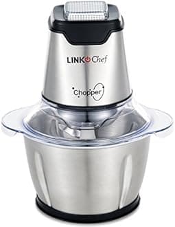 Mini Chopper 400W LINKChef Mini Food Processor 4 bi-Level Blades, 1.2L Robust Stainless Steel Bowl with 500ml Food Capacity Silver/Black (FC-5140)