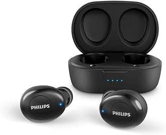 Philips T2205 In-ear True Wireless Headphones with IPX4 Splash Resistant, Super-small Portable Charging Case, Built-in Microphone, Up to 12 Hours (4+8) Playtime, Works with Voice Assistants, TAT2205BK