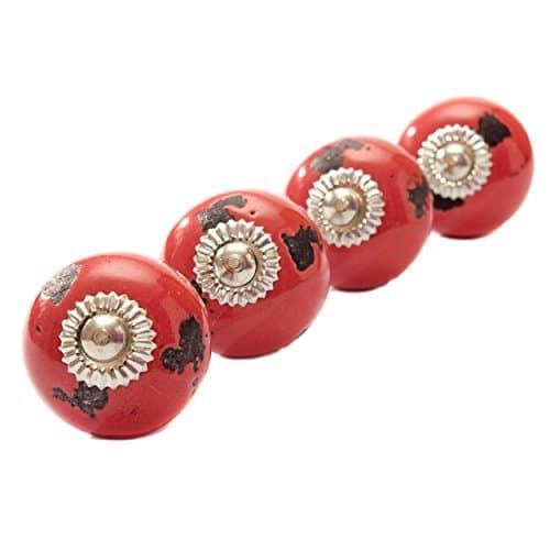 VINTAGE Style Red CERAMIC Door Knobs / Drawer Pulls from INDIA. SET of 4. (VR01)