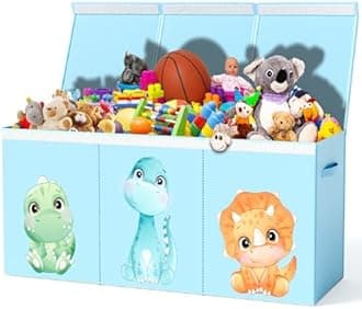 Extra Large Dinosaur Toy Box – 40"x13.5"x16.5" Collapsible Toy Chest with Dividers & Lid for Boys and Girls, Sturdy Kids Toy Organizer Bin for Nursery, Playroom, Bedroom, Stuffed Animal Storage