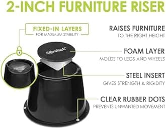 Slipstick CB674 Premium 2 Inch Furniture Risers/Bed Raisers with Steel Reinforced Top (4 Pack) Adds 2" Height, Supports 2,640 Pounds