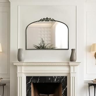 WallBeyond Black Vintage Mirror for Vanity 32x24 Inch, Black Antique Mirror with Ornate Frame, Arched Vintage Wall for Bathroom, Living Room, Fireplace, Entryway