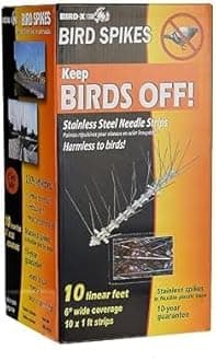 Bird-X Stainless Steel Bird Spikes for Pigeons and Small Birds | 6-inch Wide | Easy to Install | For Ledges & Rooftops | 10 Strips, Pack of 12