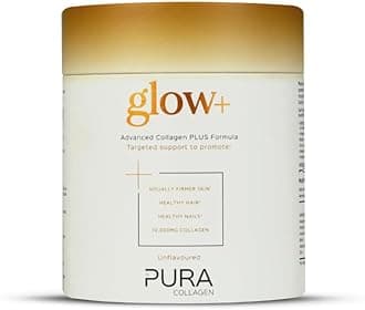 Powdered Supplement Glow+, Hydrolysed Peptides, Hyaluronic Acid, Vitamins & Minerals, 12 Servings, 122 g Mini Tub