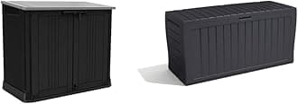 Keter Store it Out Nova Outdoor Garden Storage Shed, 132 x 71.5 x 113.5 cm, Dark Grey with Light Grey Lid & Marvel+ 270L Outdoor Garden Storage Box Garden Furniture - Graphite Grey