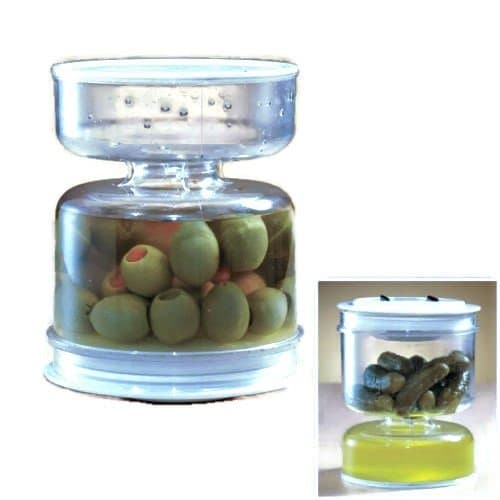 Hourglass Pickle Olive Jar Reusable Drain Liquid Strainer Storage Server NEW