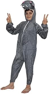 Kaku Fancy Dresses Fleece Hippo Water Animal Costume For Kids - Grey, 7-8 Years | Animal Fancy Dress For Boys & Girls