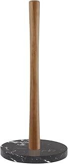 Buruis Wood Paper Towel Holder, Marble Base Modern Decorative Countertop Standing Rolls Holder for Kitchen, Toilet, Pantry and Bathroom (Marble Base Black)