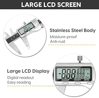 Digital Caliper Measuring Tool, 6 Inch Caliper Tool with Large LCD Screen, Easy Switch from Inch Millimeter Fraction, Stainless Steel Vernier Caliper Digital Micrometer