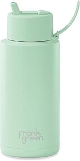 Stainless Steel, Ceramic Lined Reusable Water Bottle with Flip Straw Lid, 34oz Capacity (Mint Gelato)