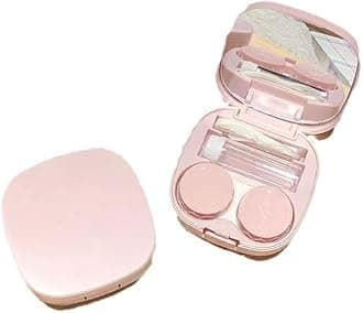Vastsoon Contact Lens Case with Cleaner Washer, Travel Size Cute Colored Contact Lenses Applicator Removal Tool Kit with Mirror Solution Bottle for Daily Outdoor (Pink)