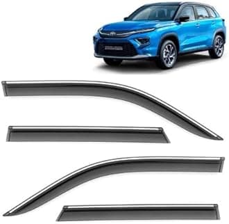 Car Compatible Wind Deflectors Rain Guard Door Visor for Toyota Urban Cruiser Hyryder (2022 Onwards Model) - Chrome Lined, Polycarbonate, Smoke, Set of 4 Pcs