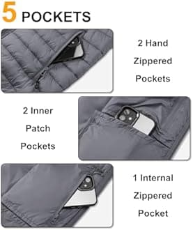 33,000ft Men's Lightweight Gilet, Packable Quilted Puffer Padded Vest Outerwear, Body Warmer Windproof Sleeveless Jacket for Golf Running Hiking Horse Riding