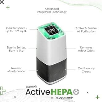 Greentech Environmental pureAir Active HEPA+ Pro with ODOGard® - Odor Eliminator and Air Purifiers for Home, Office, Bedroom, and Any Room Up to 1375 Square Feet, Neutralizes Tough Odors, Easy Set Up