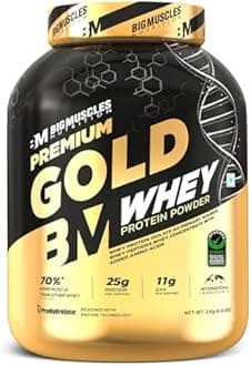Bigmuscles Nutrition Premium Gold Whey [2Kilogram] | Informed Choice UK Certified | Isolate Whey Protein Blend | 25G Protein | 11G EAA | Prohydrolase Enzyme Technology [Mango Magic], 37 Grams