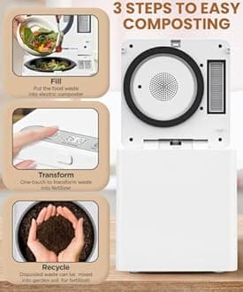 3L Electric Composter for Home, Kitchen Compost Bin for Countertop, Odorless/Auto-Clean/LED Display, One-Touch Composting to Handle Daily Household Food Waste.