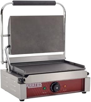 Kratos Commercial Electric Panini Sandwich Grill with Smooth Plates, 14" x 9" Cooking Surface, Commercial Countertop Panini Press, 120V, 1750W (29Y-021)