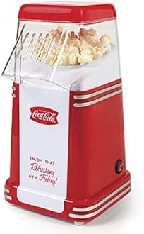 Nostalgia Electrics Coca-Cola Hot-Air Electric Popcorn Maker, 8 Cups, Healthy Oil Free Popcorn with Measuring Scoop, Coke Red & White