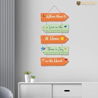 Artvibes Home Quotes Decorative Wall Art Wooden Hanger For Living Room | Bedroom | Gifts | Modern Painting Artworks Hangings For Home Decoration (Wh_7302N) Set Of 5