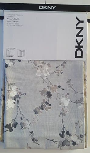 Curtains Panels Neutral Floral Pattern on Gray DKNY Pair of Extra Long Window Rod Pocket Panels Drapery Set of 2, Taupe, White and Gray on Gray Background- WallFlower - 50 Inches by 84 Inches