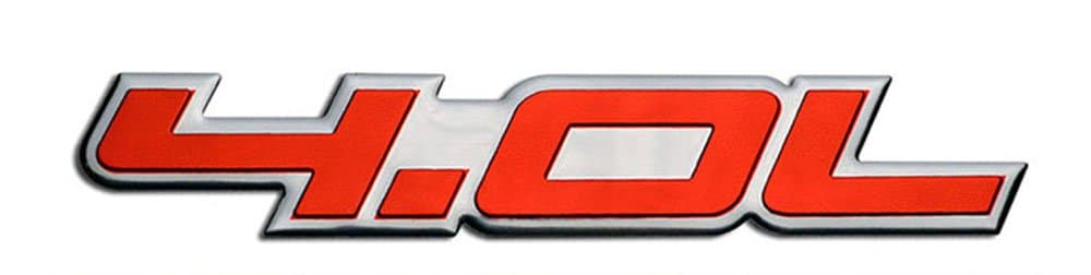 ERPART 4.0L Liter Embossed RED on Highly Polished Silver Real Aluminum Auto Emblem Badge Nameplate Compatible with Chrysler Dodge Ford Jeep