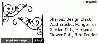 Sharpex Wall Mounted Metal Bracket | Decorative Wall Hook Plant Hanger for Hanging Pots, Bird Feeders, Flower Baskets, Planters, Lanterns, Lamps, and Wind Chimes for Indoor/Outdoor Use (Black, 2 Pc)