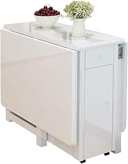 Retractable Folding Dining Table ，Simple Modern Solid Wood Furniture Small Apartment Dining Table Rectangular Computer Desk(Color:A)