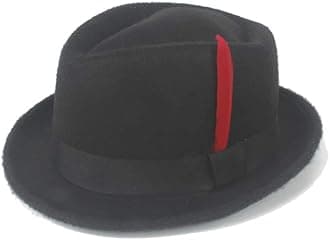 Hipster Fedora Hat Fashion Winter Spring Felt Wool Red Feather Ladies Hat Panama Hat Men's Jazz Hat Knight Cap (Color : Black, Size : 56-58cm)