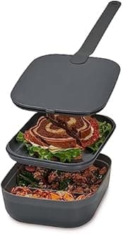 W&P Porter Bento Lunch Box, 3 Compartment Bento Box Portable Adult Lunch Box with Snap Strap- Food Container, BPA Free, Dishwasher and Microwave Safe, Charcoal, Medium