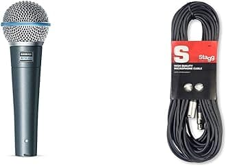 Shure BETA 58A Supercardioid Dynamic Vocal Microphone,Silver & Stagg SMC10 Microphone Cable XLR-XLR Plug 10M