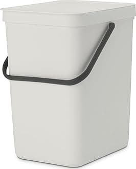 Brabantia Sort & Go Kitchen Recycling Bin | M / 6.6 Gal / 25L | Light Gray | Removable Stay-Open Lid, Carry Handle | Trash Can for Bottles, Cans, Paper, Glass | Wall-Mounting Bracket Sold Separately