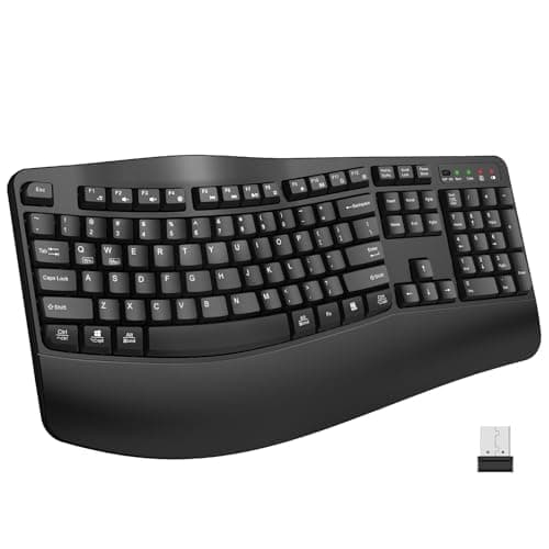 EDJO Ergonomic Wireless Keyboard with Wrist Rest, Wave Keys, for Large Hands, 2.4GHz Full Size Ergo Cordless USB Computer Keyboard, Comfortable Natural Typing, for Laptop, Mac, Windows