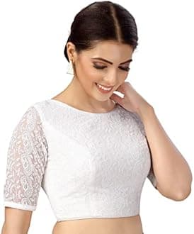 Studio Shringaar Women's Georgette Elbow Length Sleeve Chikankari Saree Blouse