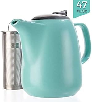 Tealyra - Daze Ceramic Large Teapot Turquoise - 47-ounce (6-7 cups) - With Stainless Steel Lid Extra-Fine Infuser for Loose Leaf Tea - 1400ml