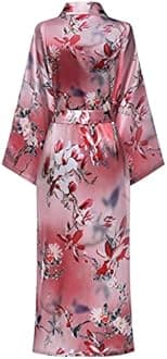 DandyChic Women's Long Floral Satin Robes Imitation Silk Sleepwear Bridal Dressing Gown for Bridesmaid Nightgown