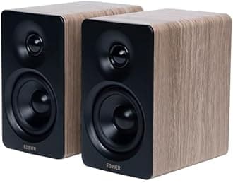 M60 Compact Desktop Speakers 2.0, for PC/Laptop/Computer, Bluetooth v5.3, USB C & 3.5 mm AUX, Hi-Res Audio Wireless Certified, 66W RMS, for Music and Gaming, Pair with Stands, Wood Grain