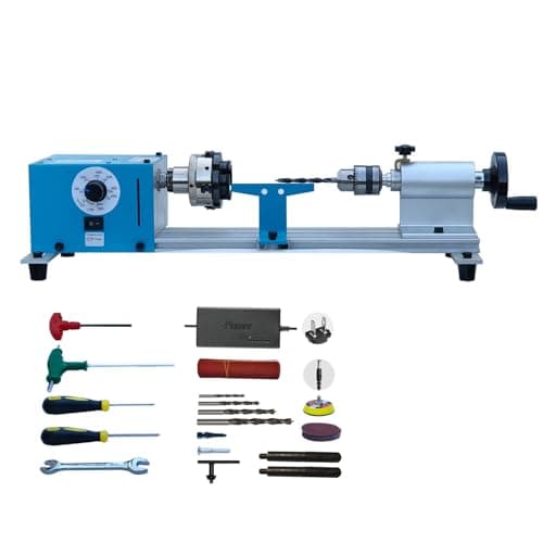 Mini Lathe Mini Torno Wood Lathe Machine Multi-Purpose Type Extended Processing Diameter 2.5 Inche, Processing Length 7.5 Inche Support for Drilling Torno