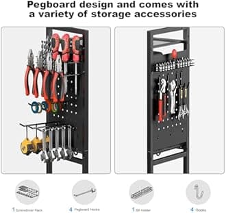 CCCEI Garage Power Tools Organizer Cart with Charging Station, Black Floor Standing Rolling Drill and Tools Battery Storage Cart on Wheels. Utility Rack Gift for Men, Husband, Father. (Black)