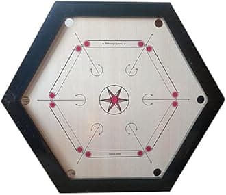 V4L Hexagon Six Player 40 inches 3mm Chakri 3 Inch Frame Size Back Carrom Board International for Professionals with Free Coins/Striker/Boric Powder
