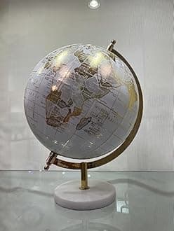 Abbott Collection 57-LATITUDE-05 Spinning Small Decorative Globe, White/Silver, 11" H