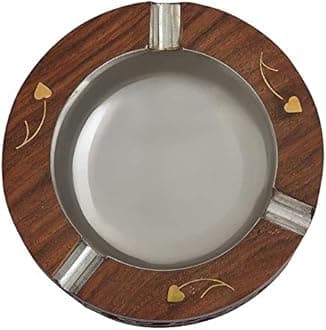 Career Wooden Ash Tray for Office Home car/Pure sheesham Wood with Brass and Steel 3 Spots Smoking for Home, Car, Garden, (10, 10,2.4 cm)