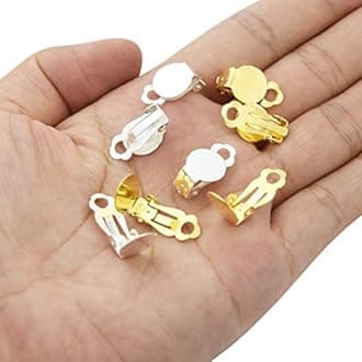 200 Pieces Round Flat Backs and Findings Set Including 100pcs Round Flat Back Tray Earring Clips + 100pcs Clip-on Earring Findings Pad Base for DIY Earring Making Jewelry