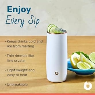 SNOWFOX Premium Vacuum Insulated Stainless Steel Cocktail Glass/Drink Tumbler, Set of 2, Drinks Stay Icy Cold, Thermal Highball Glasses, Elegant Home Entertaining, Classic Barware, 14.5 oz, Mermaid