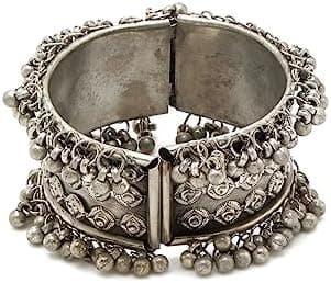 YouBella Jewellery for Women Celebrity Inspired Oxidised Silver Plated Cuff Bracelet Bangle for Women and Girls, 2.6, Brass, No Gemstone