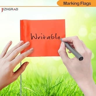 100Pack Orange Marking Flags, JIZHGRAD 16x4x5 Inch Marker Flags Use for Yard & Lawn, Boundary & Dog Training, Survey & Landscape, Sprinkler & Surveyor, Garden & Construction, High Visibility, Sturdy,