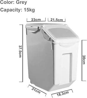 FURN ASPIRE Rice Storage Container, Large Rice Dispenser Airtight Food Rice Bin Household Sealed Cereal Grain Organizer with Lids for Storing Rice, Flour, Dry Food and More (15kg, Container, Plastic)