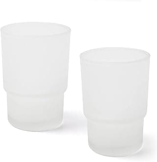 2 Pack Set Replacement Frosted Glass Tumbler Cup - Hygienic Toothbrush Holder Organiser - Stylish Practical Design - Standard Size