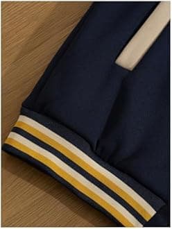 GORGLITTER Men's Letter Graphic Varsity Jacket Long Sleeve Striped Trim Button Bomber Jackets