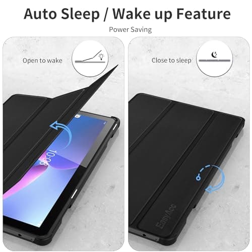 EasyAcc Case for Lenovo Tab M10 3rd Generation 10.1 Inch 2022 with Tempered Glass, Ultra Slim Cover with Stand and Auto Sleep/Wake Function, Black