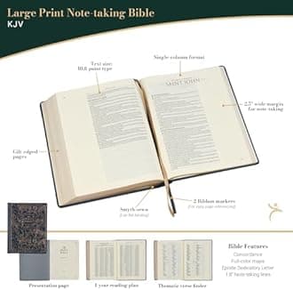 KJV Holy Bible, Large Print Note-Taking Bible, Faux Leather Hardcover - King James Version, Navy W/Gold Floral
